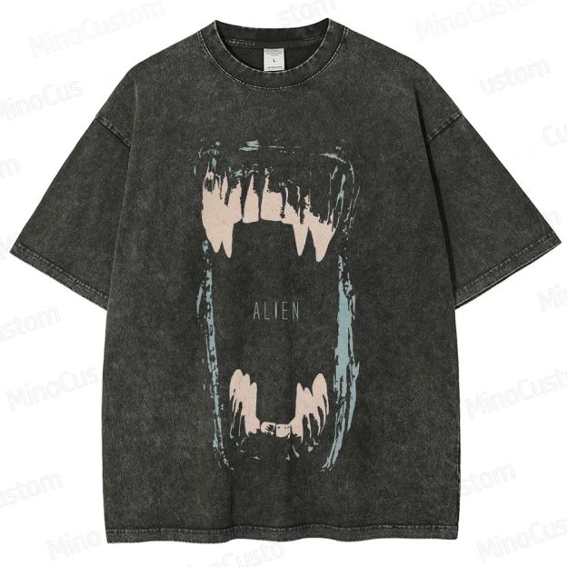 Alien Monster Mouth Washed T - shirt