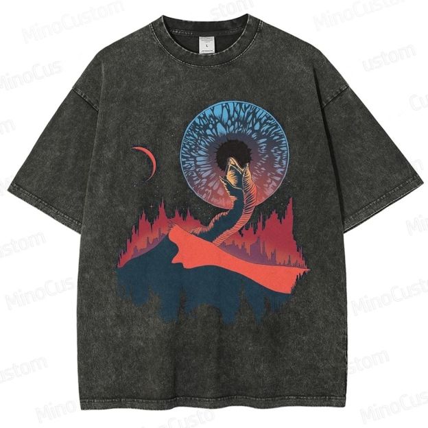 Sci - Fi Creature Mountain Scene Washed T - shirt