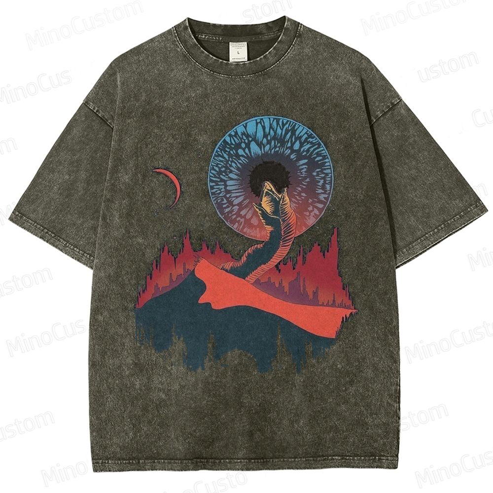 Sci - Fi Creature Mountain Scene Washed T - shirt