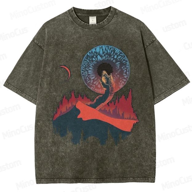 Sci - Fi Creature Mountain Scene Washed T - shirt