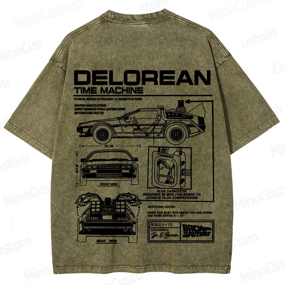 Back to the Future DeLorean Time Machine Vintage Washed T - shirt