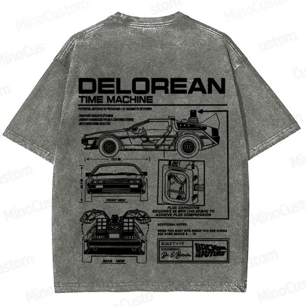 Back to the Future DeLorean Time Machine Vintage Washed T - shirt
