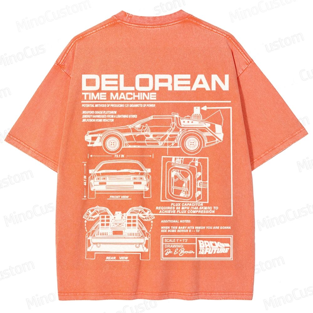 Back to the Future DeLorean Time Machine Vintage Washed T - shirt