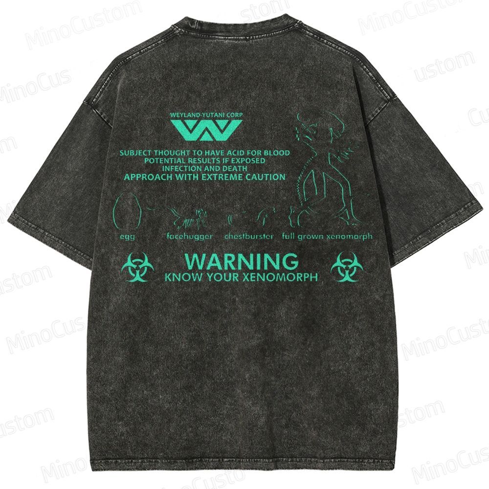 Warning Know Your Xenomorph from the 1979 movie Alien  Washed T-Shirt 