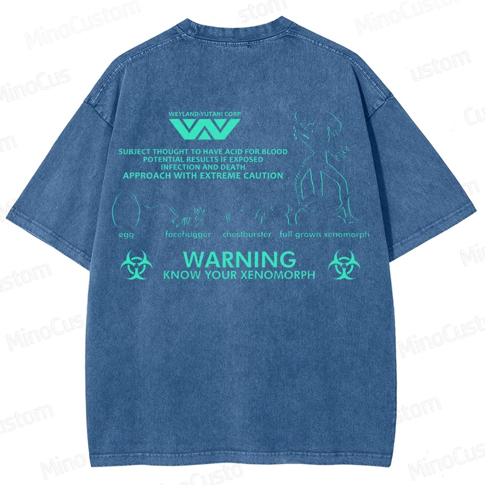 Warning Know Your Xenomorph from the 1979 movie Alien  Washed T-Shirt 