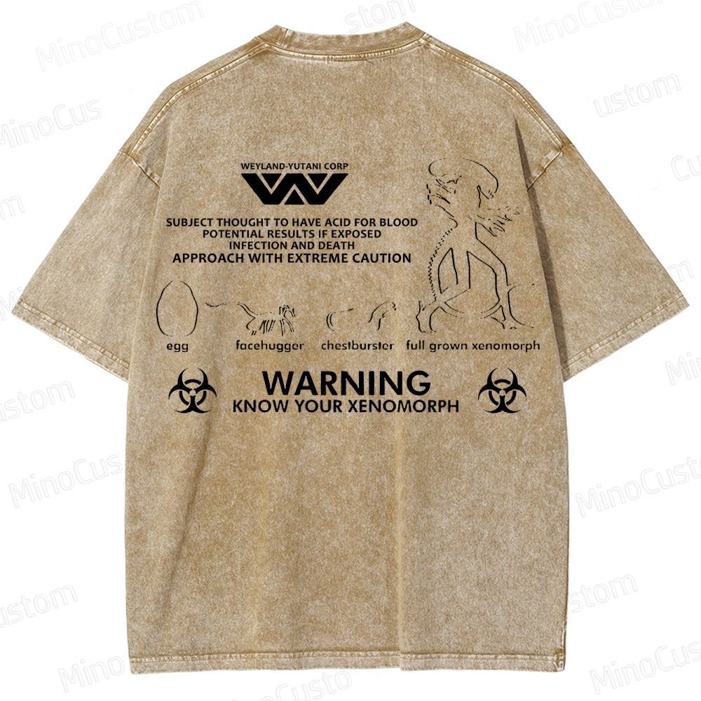 Warning Know Your Xenomorph from the 1979 movie Alien  Washed T-Shirt 