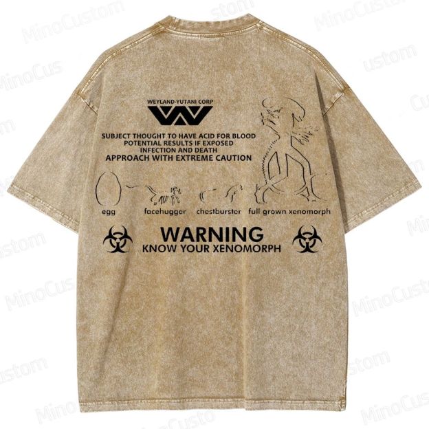 Warning Know Your Xenomorph from the 1979 movie Alien  Washed T-Shirt 