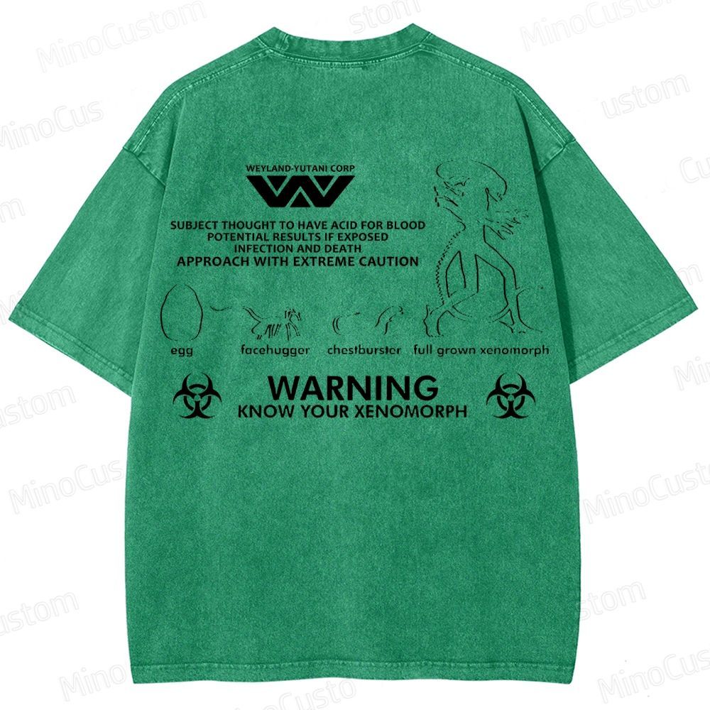 Warning Know Your Xenomorph from the 1979 movie Alien Washed T-Shirt