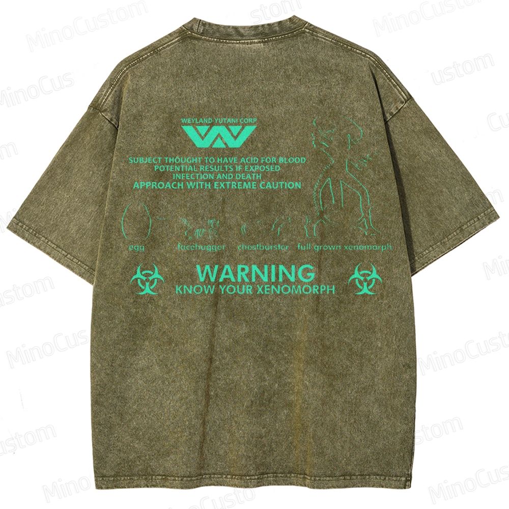 Warning Know Your Xenomorph from the 1979 movie Alien  Washed T-Shirt 