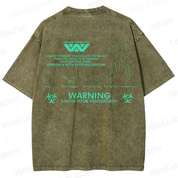 Warning Know Your Xenomorph from the 1979 movie Alien  Washed T-Shirt 