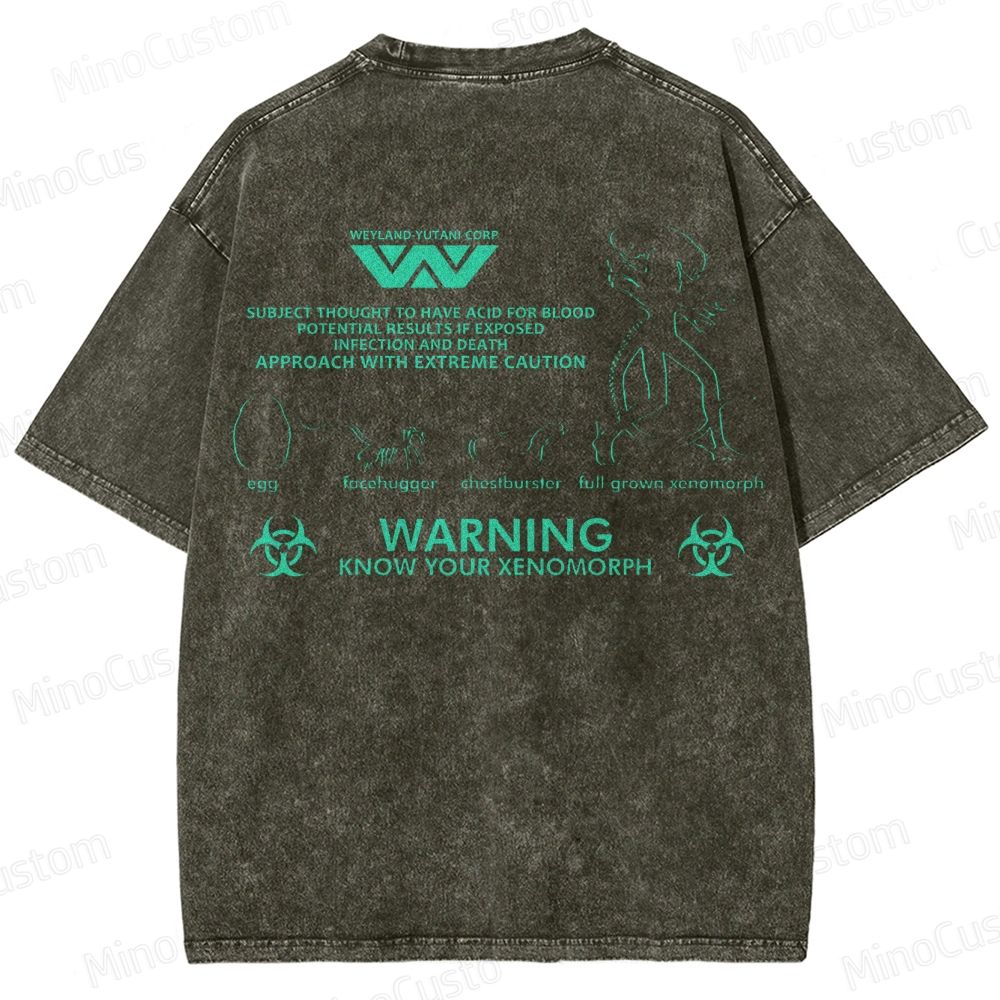 Warning Know Your Xenomorph from the 1979 movie Alien  Washed T-Shirt 