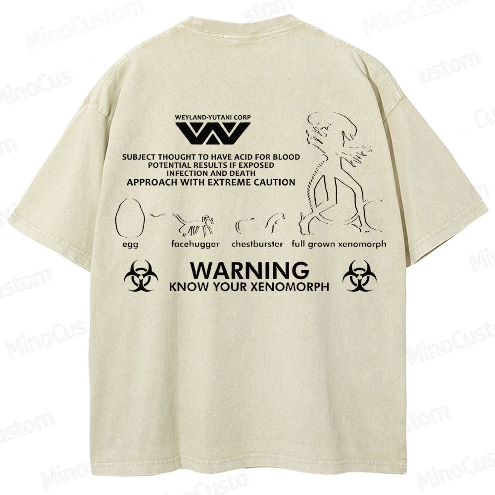 Warning Know Your Xenomorph from the 1979 movie Alien  Washed T-Shirt 