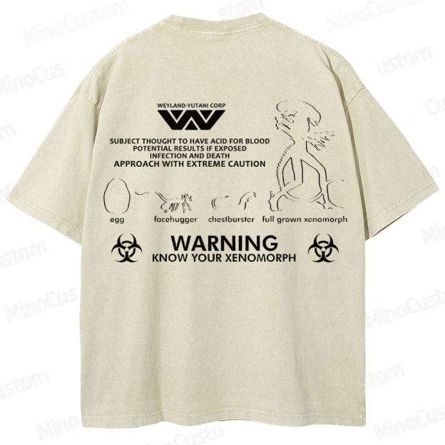 Warning Know Your Xenomorph from the 1979 movie Alien  Washed T-Shirt 