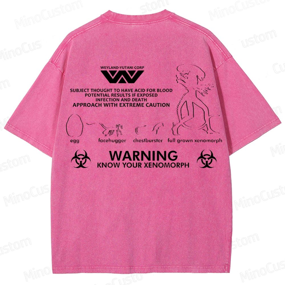 Warning Know Your Xenomorph from the 1979 movie Alien  Washed T-Shirt 