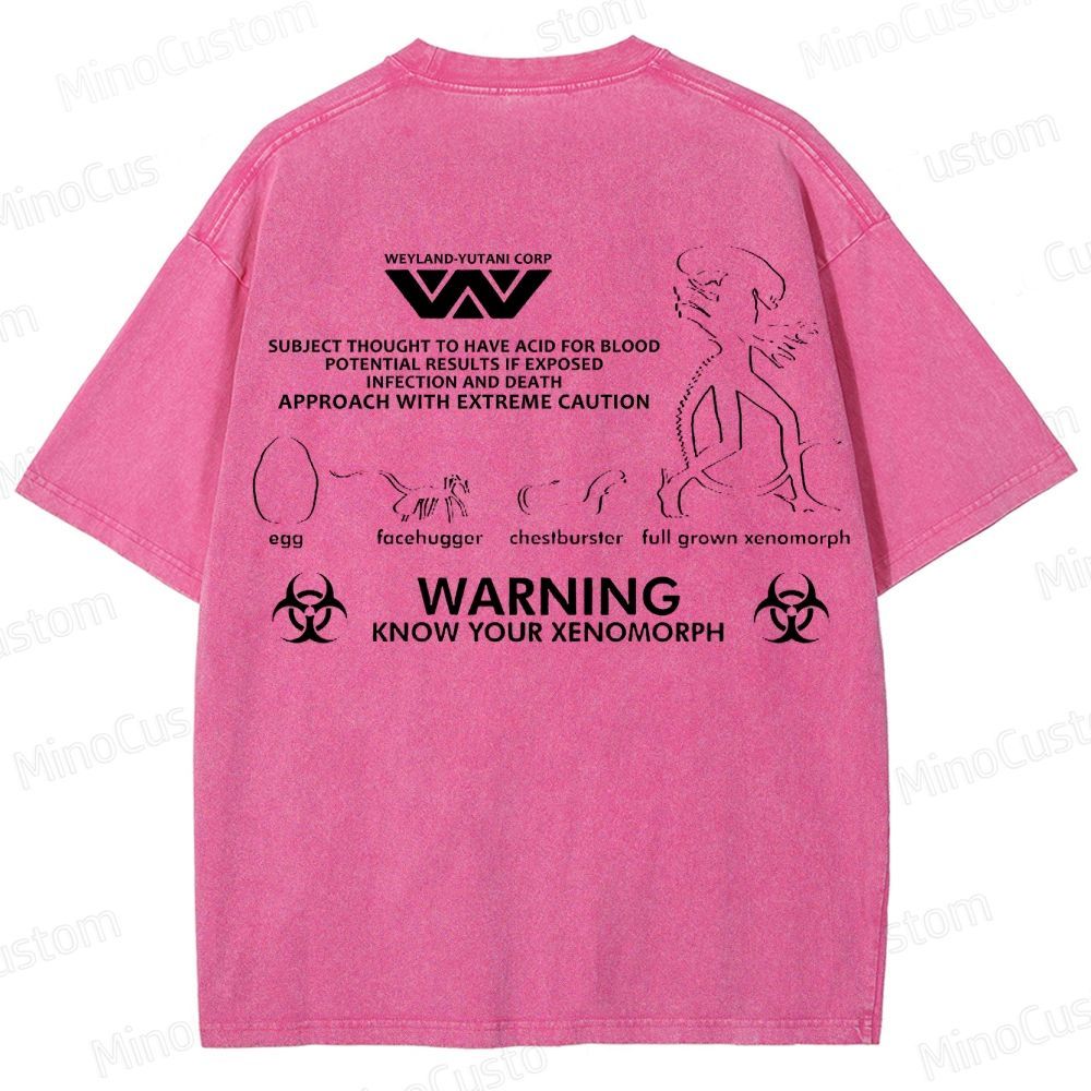 Warning Know Your Xenomorph from the 1979 movie Alien  Washed T-Shirt 