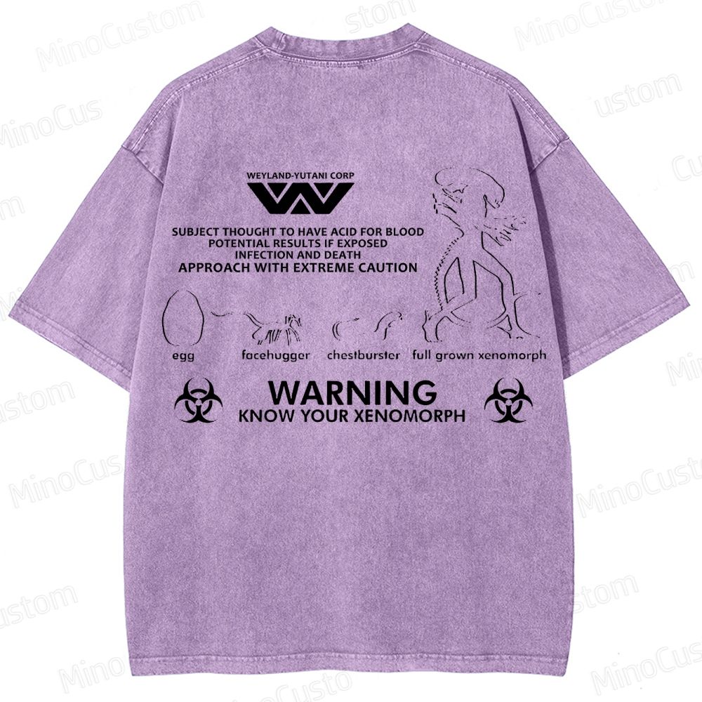 Warning Know Your Xenomorph from the 1979 movie Alien  Washed T-Shirt 