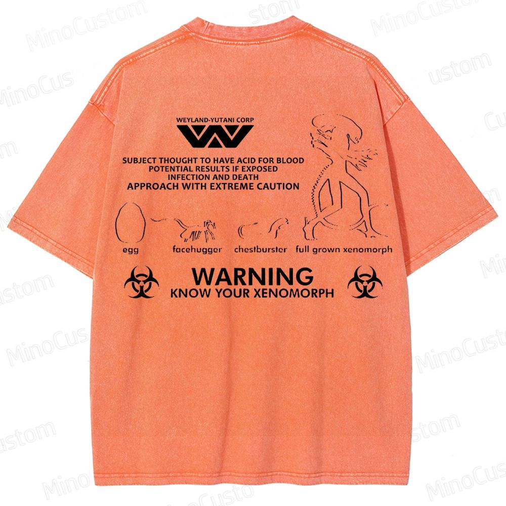 Warning Know Your Xenomorph from the 1979 movie Alien  Washed T-Shirt 