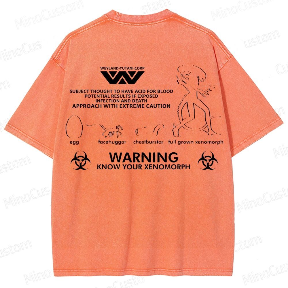 Warning Know Your Xenomorph from the 1979 movie Alien  Washed T-Shirt 