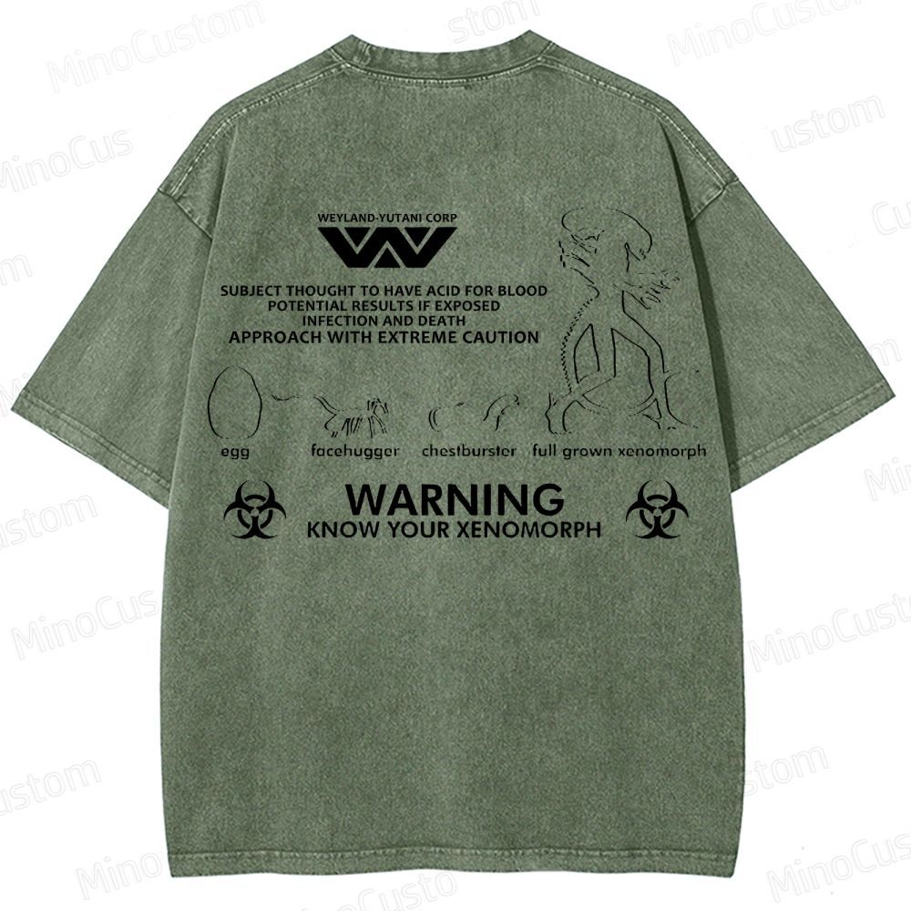Warning Know Your Xenomorph from the 1979 movie Alien  Washed T-Shirt 