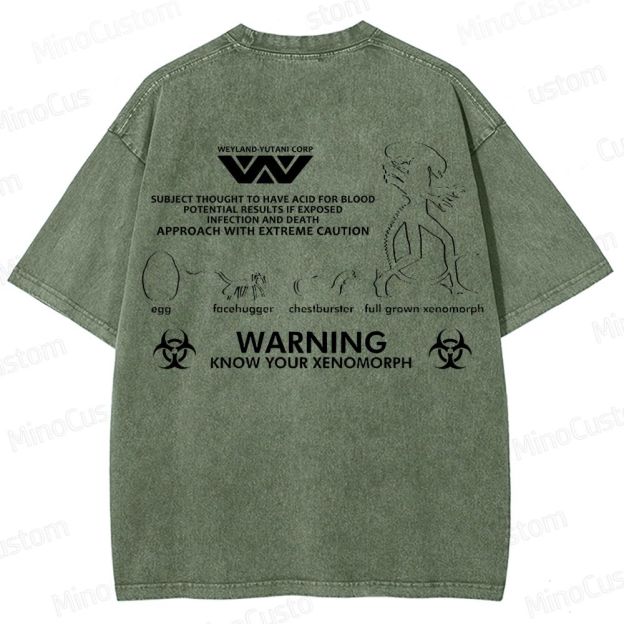 Warning Know Your Xenomorph from the 1979 movie Alien  Washed T-Shirt 