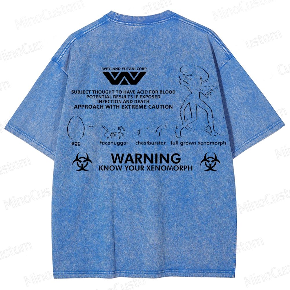 Warning Know Your Xenomorph from the 1979 movie Alien  Washed T-Shirt 