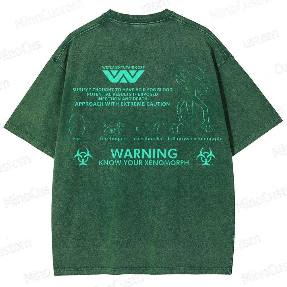 Warning Know Your Xenomorph from the 1979 movie Alien  Washed T-Shirt 