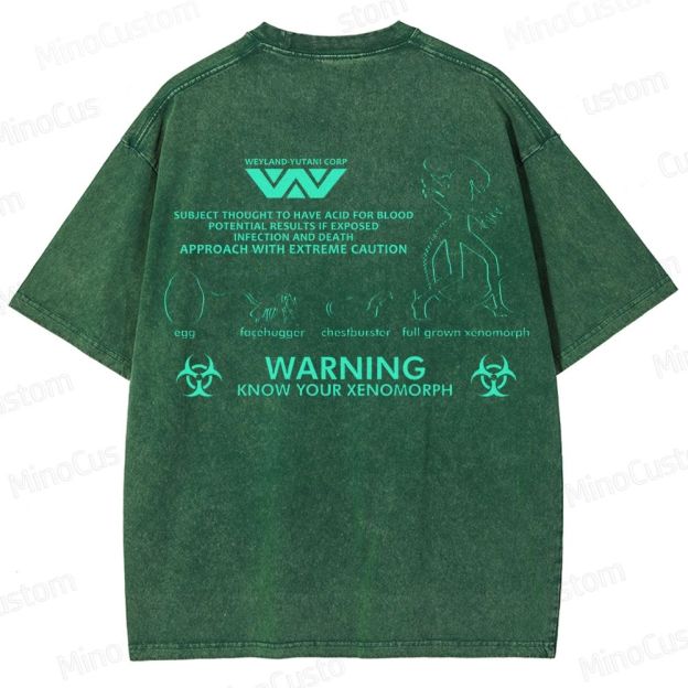 Warning Know Your Xenomorph from the 1979 movie Alien  Washed T-Shirt 