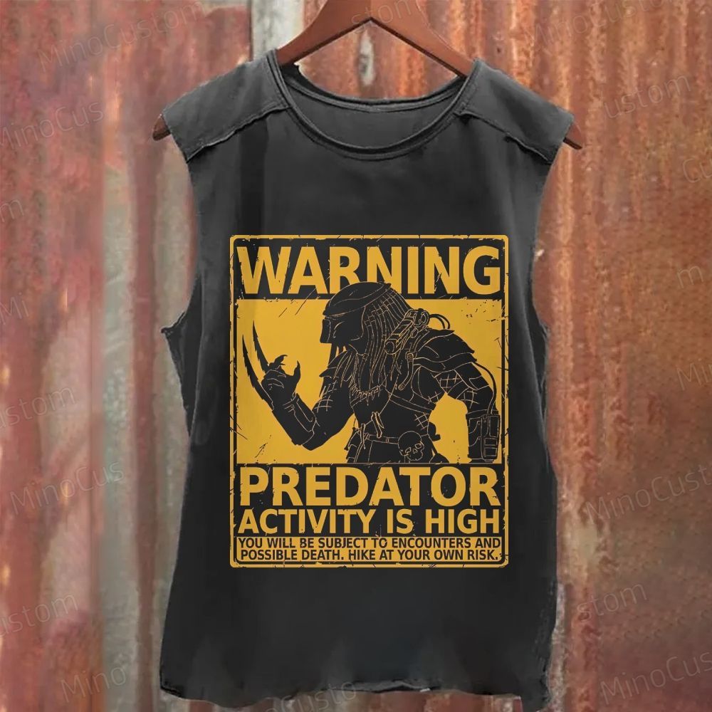 Predator Warning Graphic Vintage Washed Tank Top