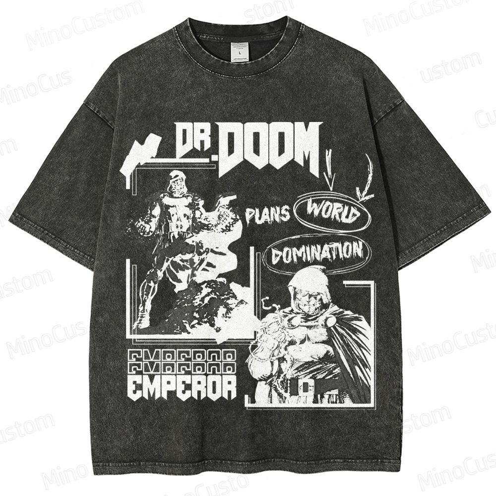 Vintage Dr. Doom Comic Collage Washed T - shirt