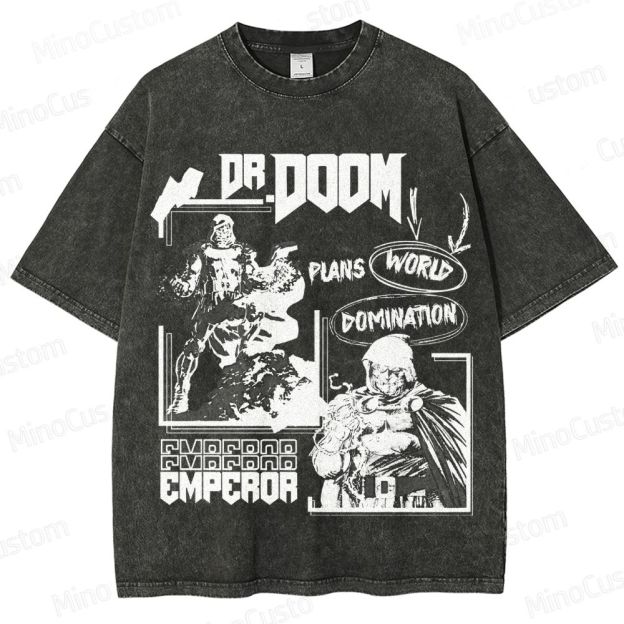 Vintage Dr. Doom Comic Collage Washed T - shirt