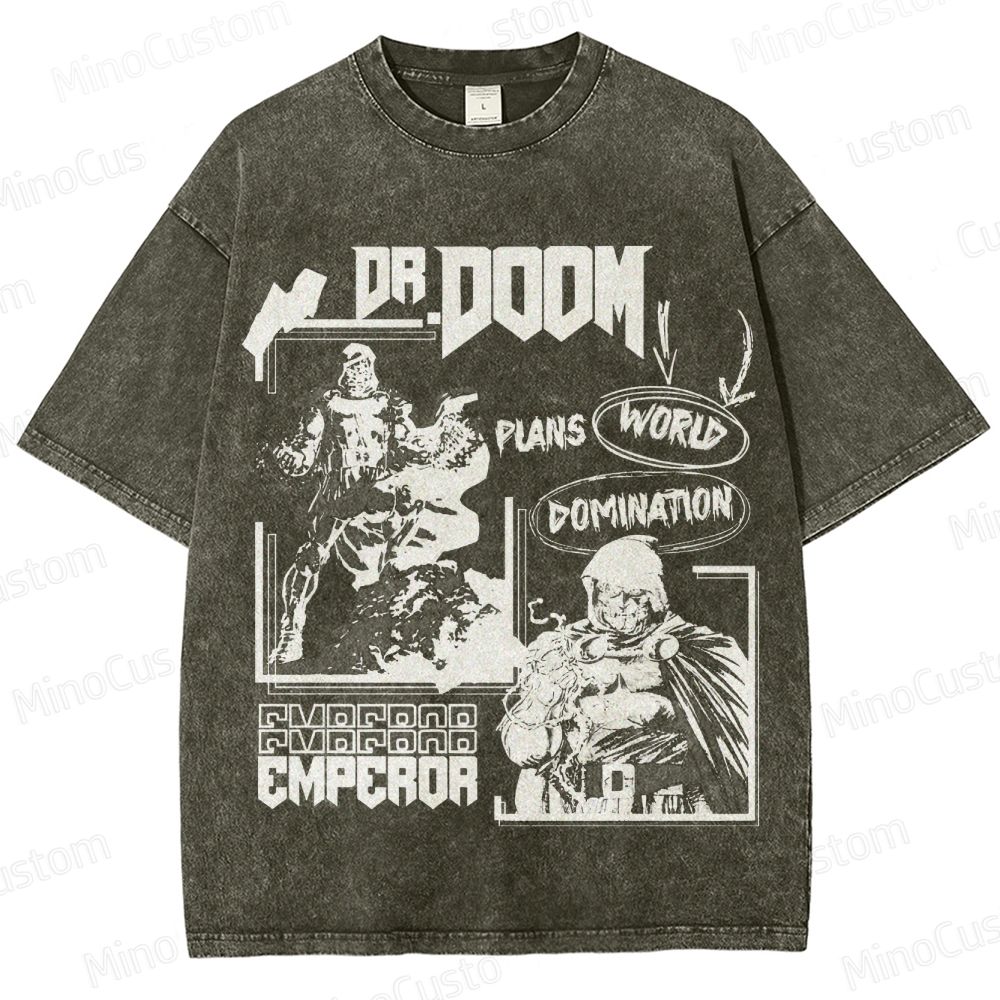Vintage Dr. Doom Comic Collage Washed T - shirt