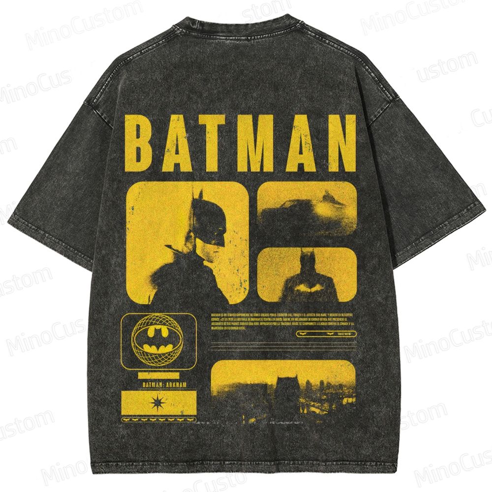 Vintage Washed Batman Collage Graphic T - shirt