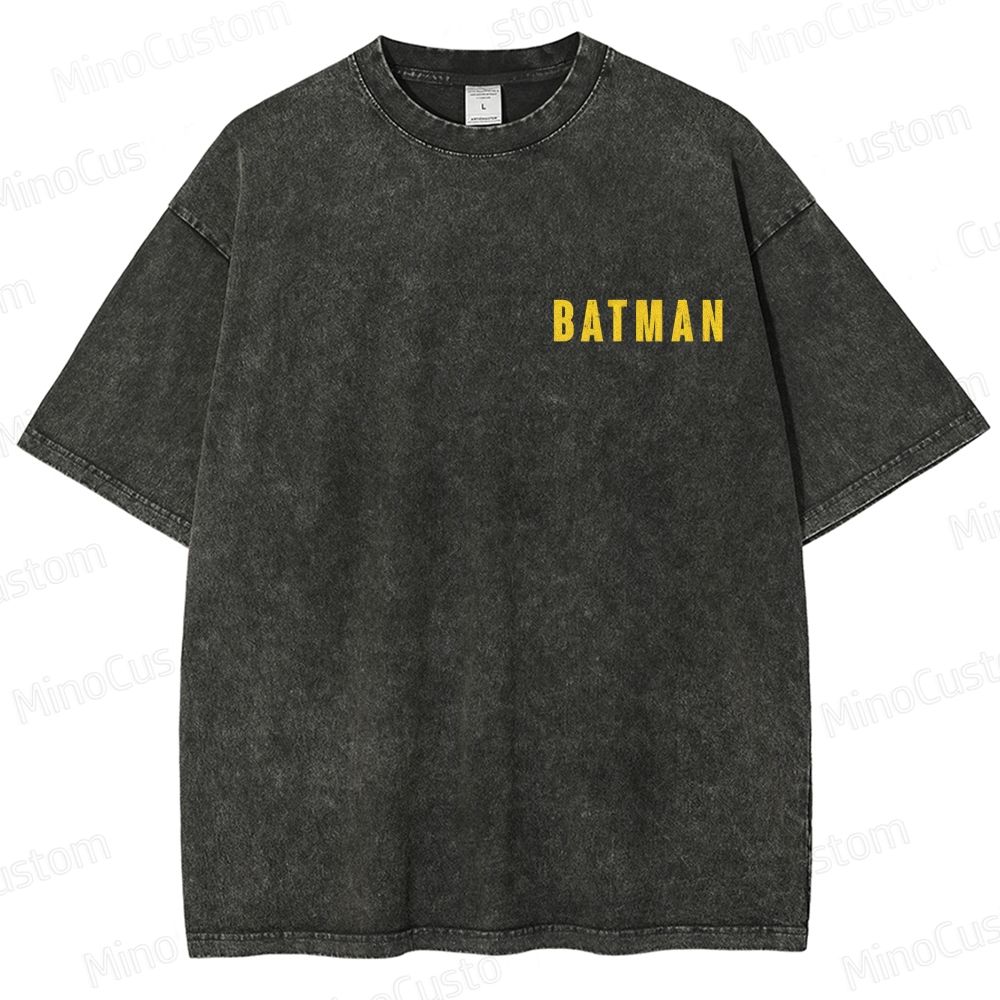 Vintage Washed Batman Collage Graphic T - shirt