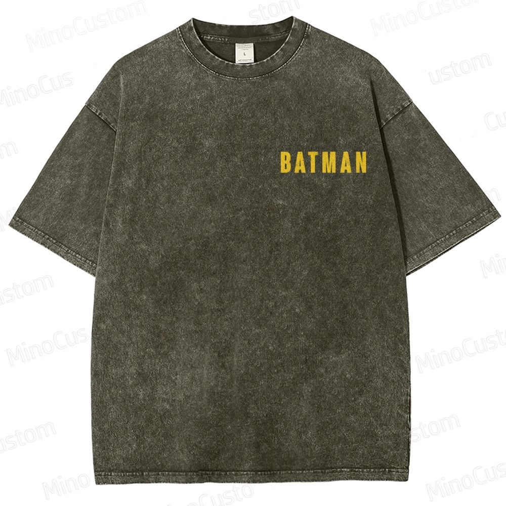 Vintage Washed Batman Collage Graphic T - shirt