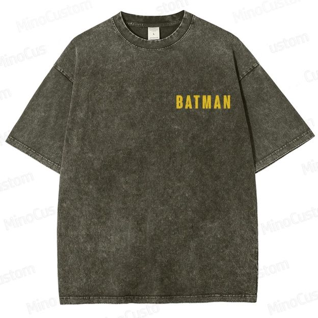 Vintage Washed Batman Collage Graphic T - shirt