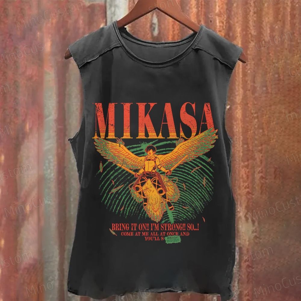 Vintage Washed Attack on Titan Mikasa Sleeveless Tank Top