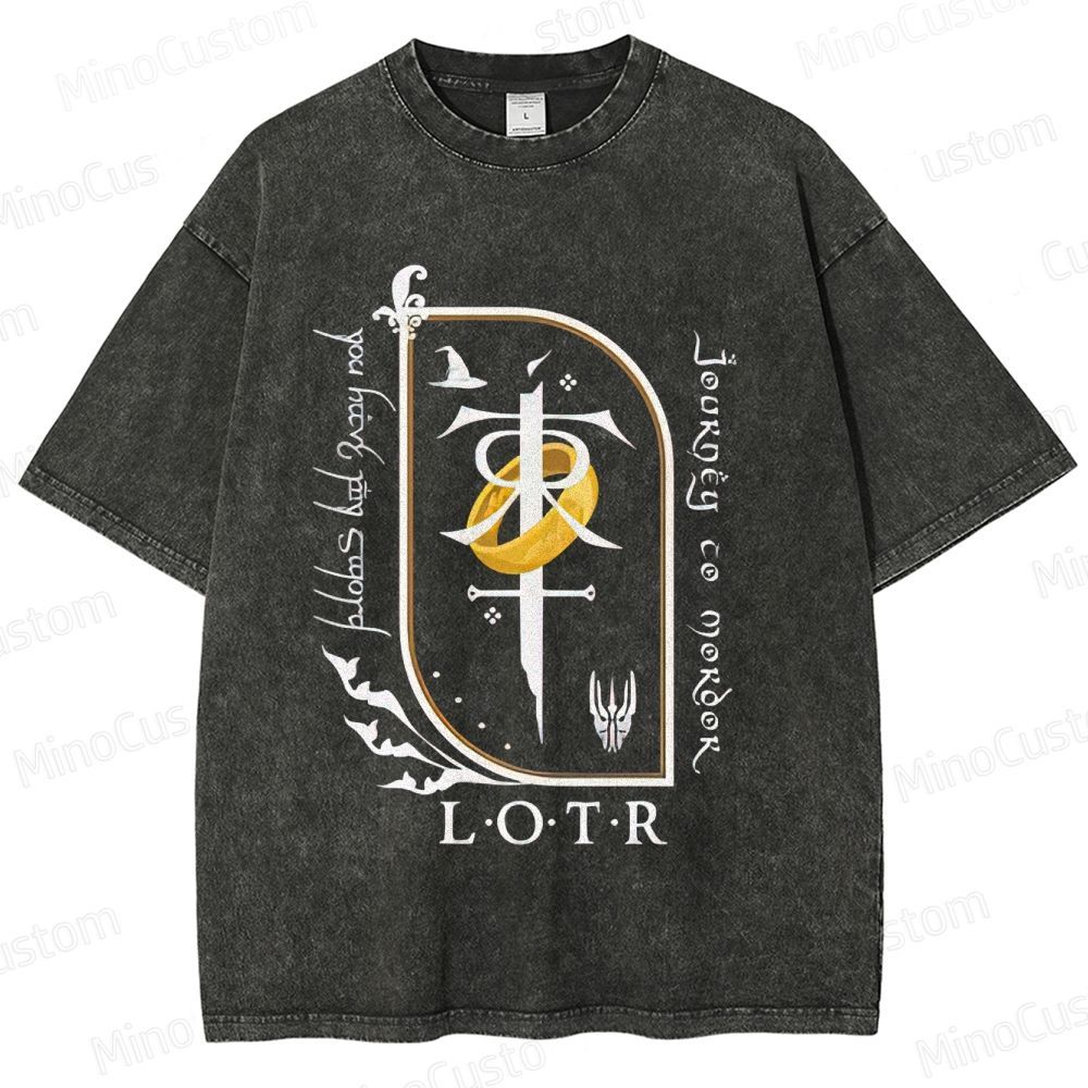 Vintage Washed Lord of the Rings Symbolic Graphic T - shirt