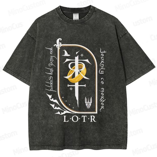 Vintage Washed Lord of the Rings Symbolic Graphic T - shirt