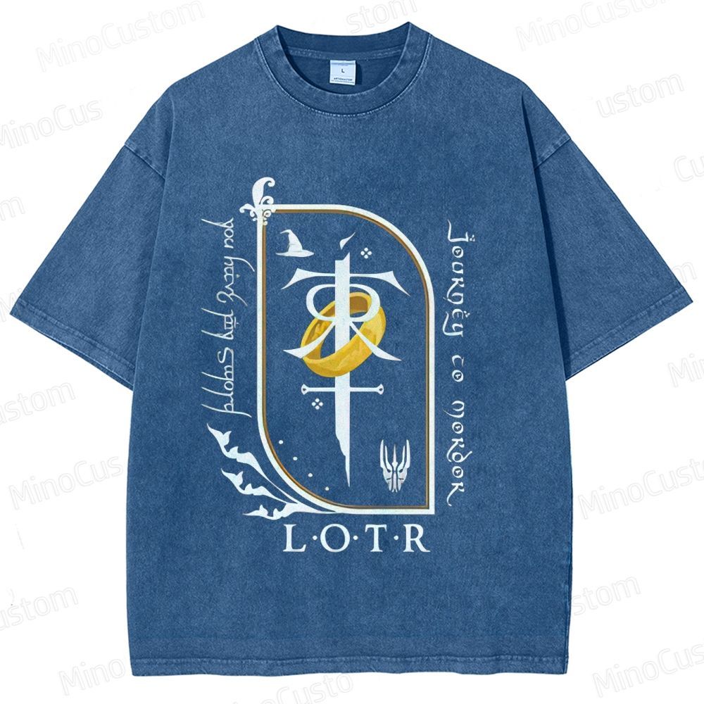 Vintage Washed Lord of the Rings Symbolic Graphic T - shirt