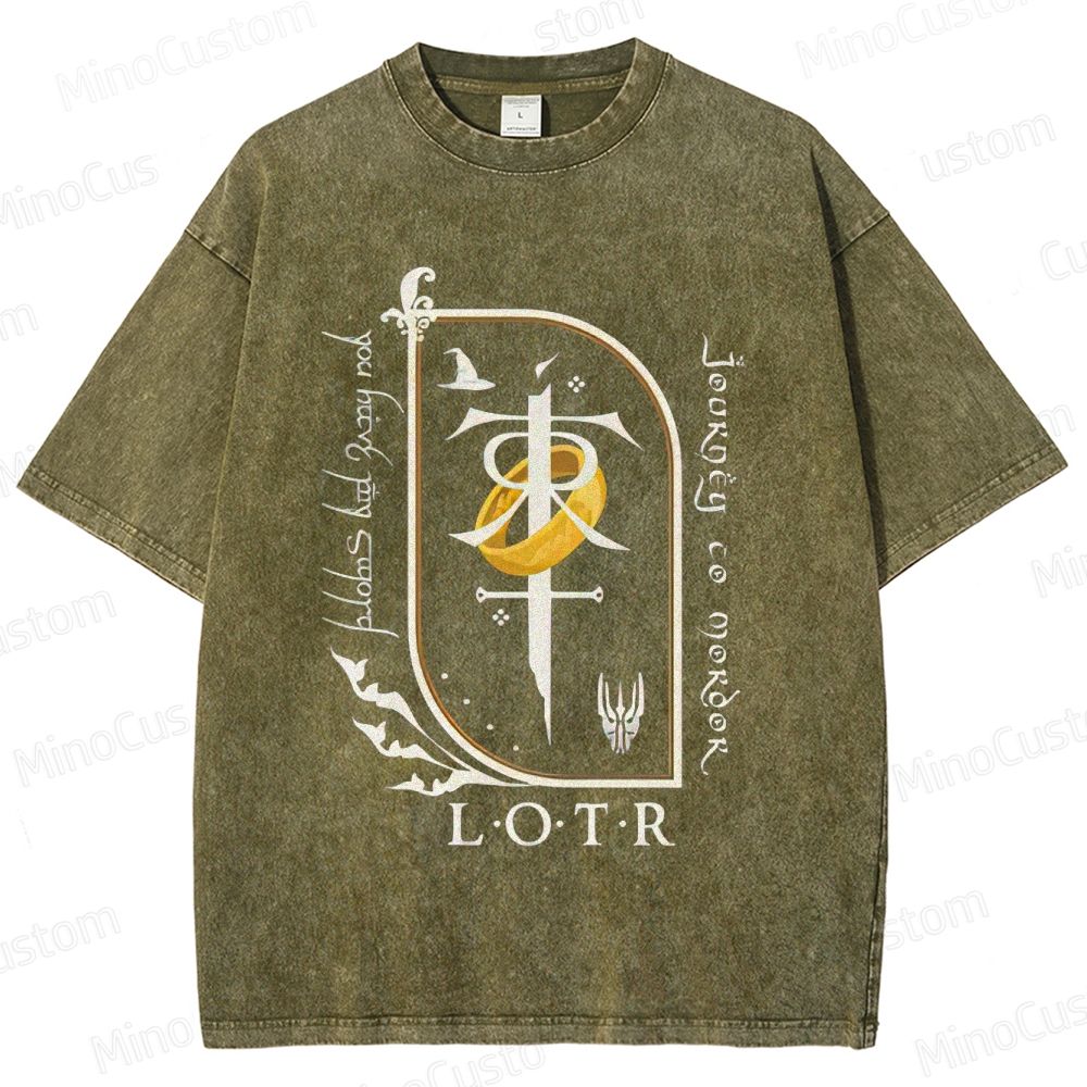 Vintage Washed Lord of the Rings Symbolic Graphic T - shirt