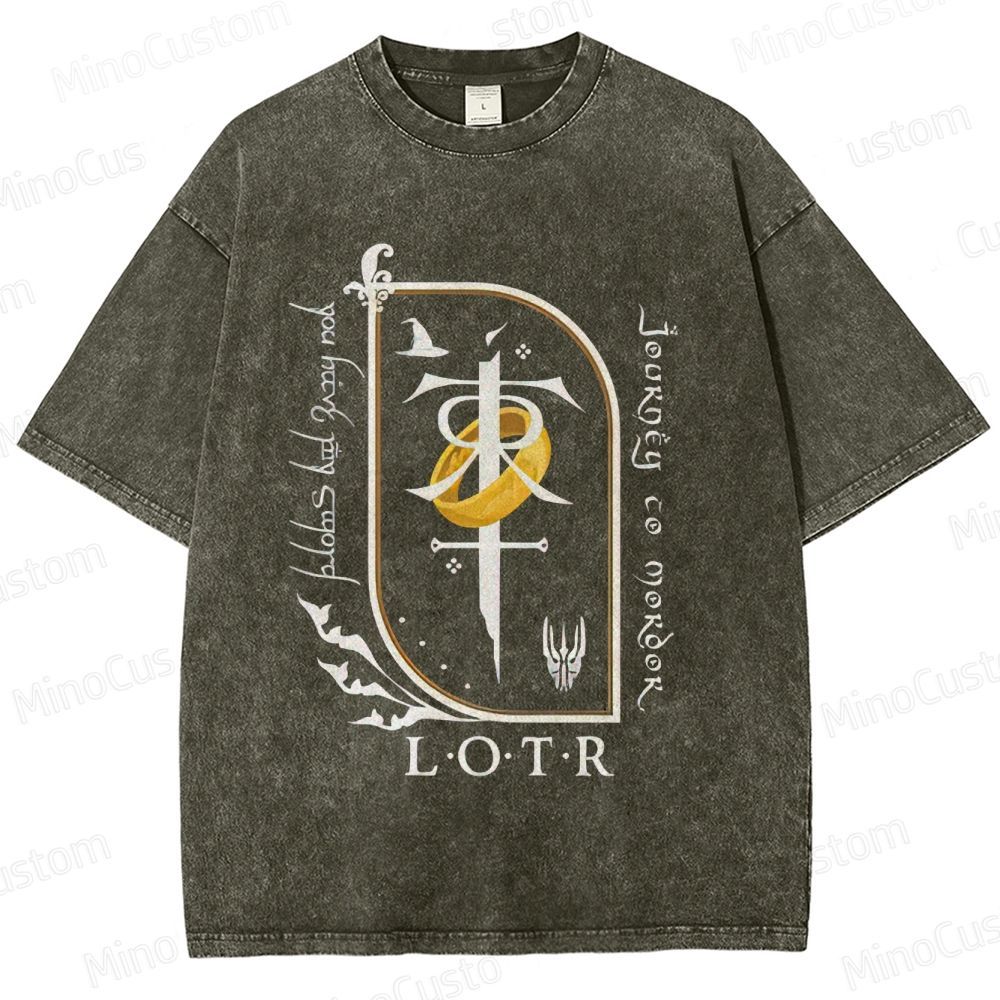 Vintage Washed Lord of the Rings Symbolic Graphic T - shirt