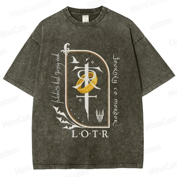 Vintage Washed Lord of the Rings Symbolic Graphic T - shirt