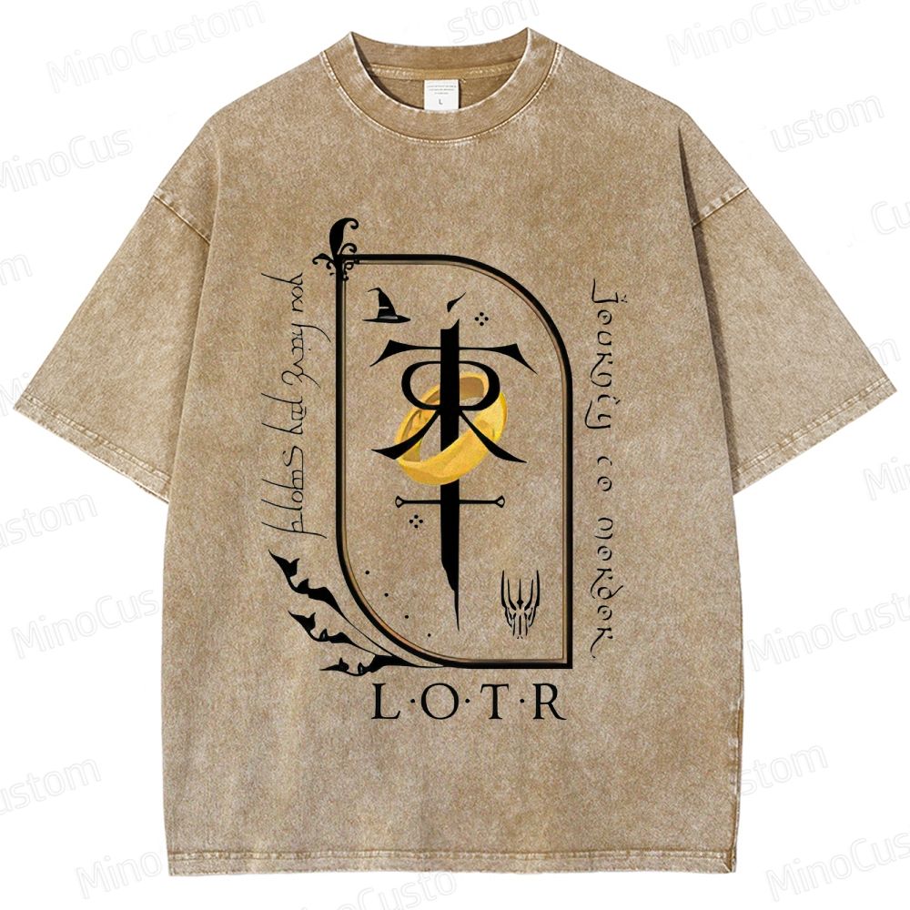 Vintage Washed Lord of the Rings Symbolic Graphic T - shirt