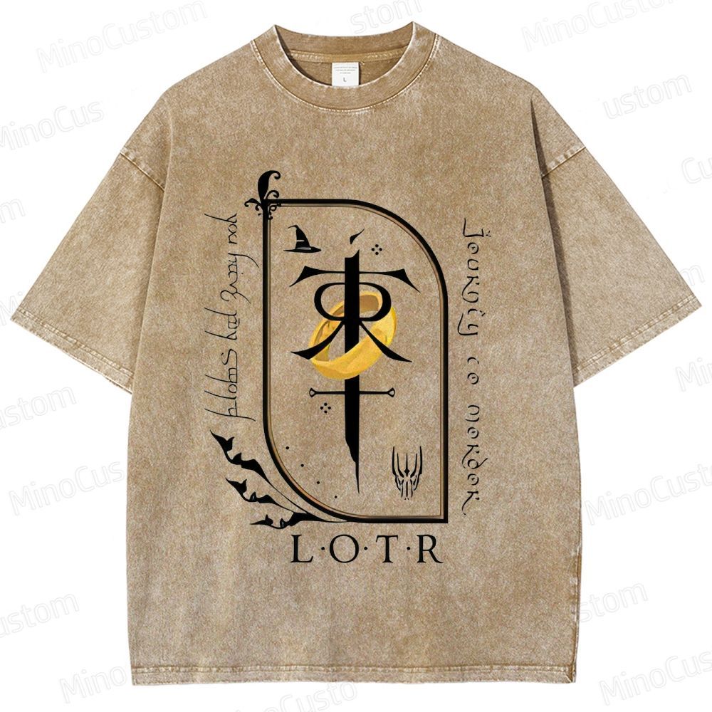 Vintage Washed Lord of the Rings Symbolic Graphic T - shirt