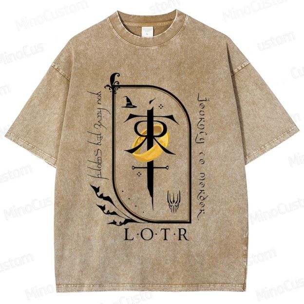 Vintage Washed Lord of the Rings Symbolic Graphic T - shirt