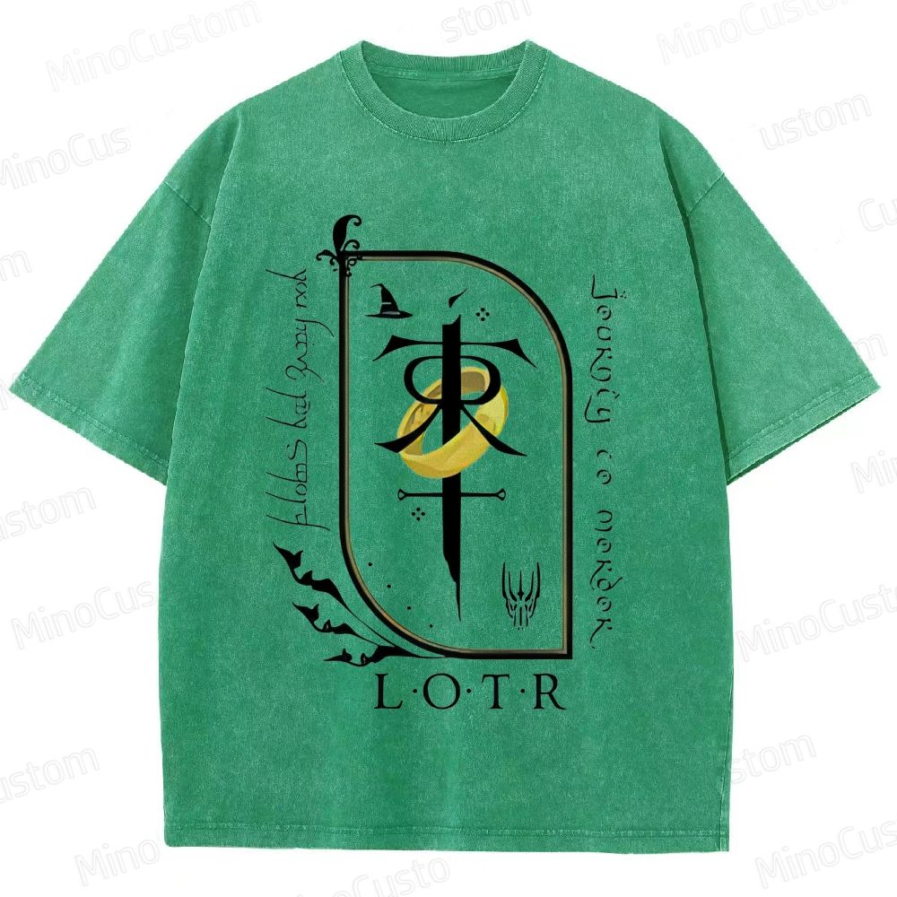 Vintage Washed Lord of the Rings Symbolic Graphic T - shirt