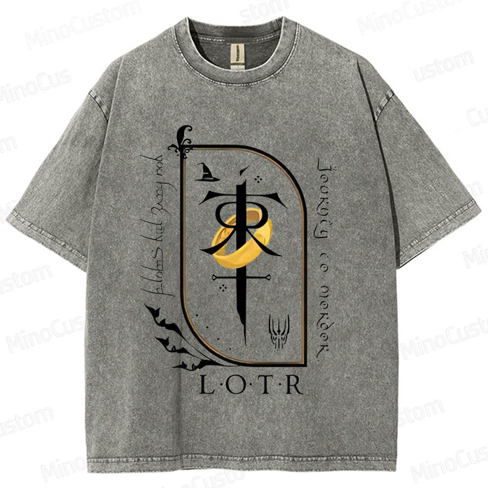 Vintage Washed Lord of the Rings Symbolic Graphic T - shirt
