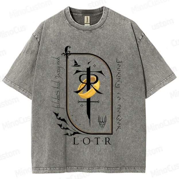Vintage Washed Lord of the Rings Symbolic Graphic T - shirt