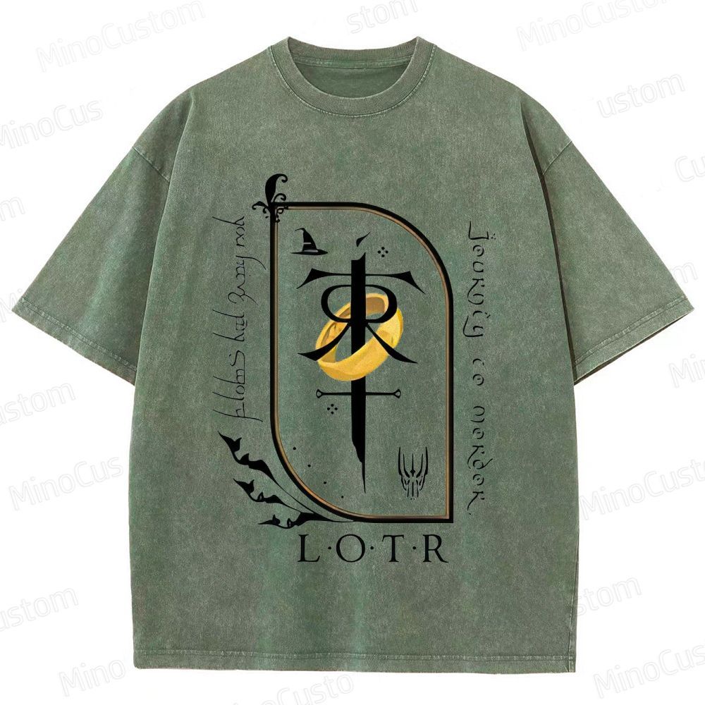 Vintage Washed Lord of the Rings Symbolic Graphic T - shirt
