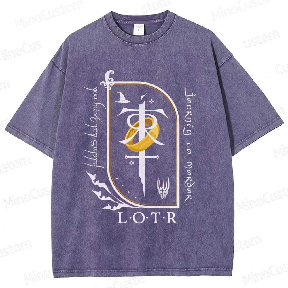 Vintage Washed Lord of the Rings Symbolic Graphic T - shirt